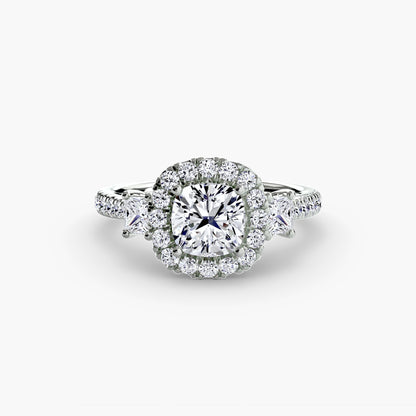 Three-Stone Engagement Ring with Halo - 2.4mm