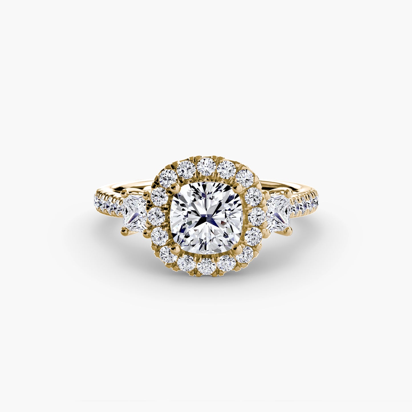 Three-Stone Engagement Ring with Halo - 2.4mm