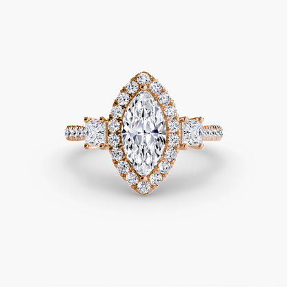 Three-Stone Engagement Ring with Halo - 2.4mm