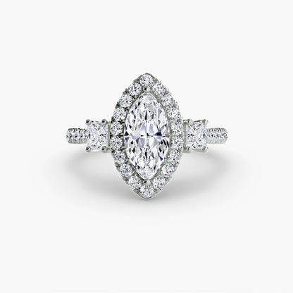 Three-Stone Engagement Ring with Halo - 2.4mm