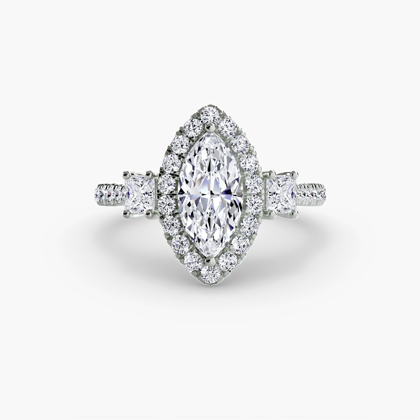 Three-Stone Engagement Ring with Halo - 2.4mm
