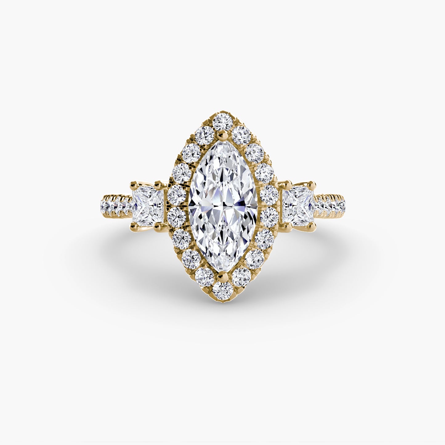 Three-Stone Engagement Ring with Halo - 2.4mm