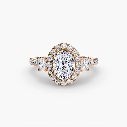 Three-Stone Engagement Ring with Halo - 2.4mm