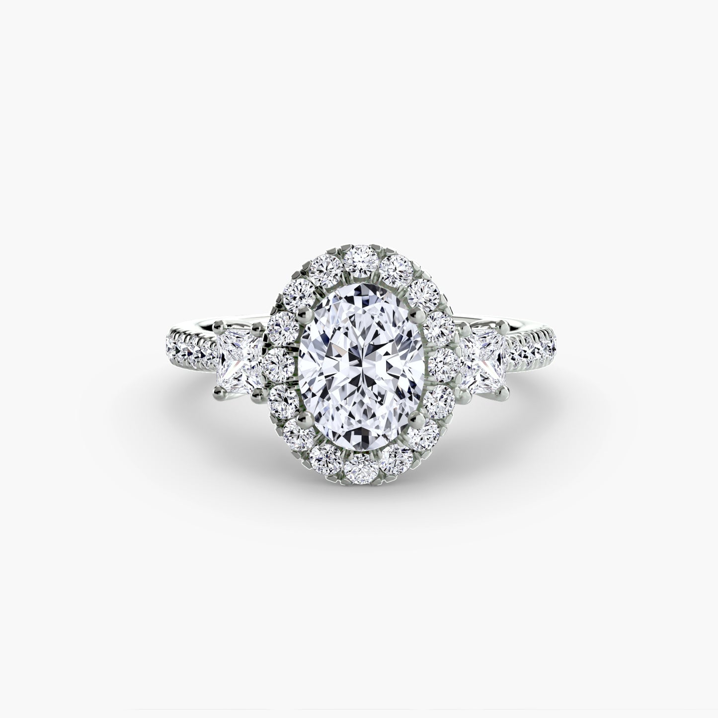 Three-Stone Engagement Ring with Halo - 2.4mm