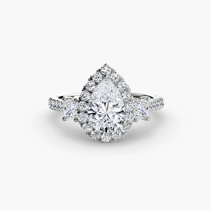 Three-Stone Engagement Ring with Halo - 2.4mm