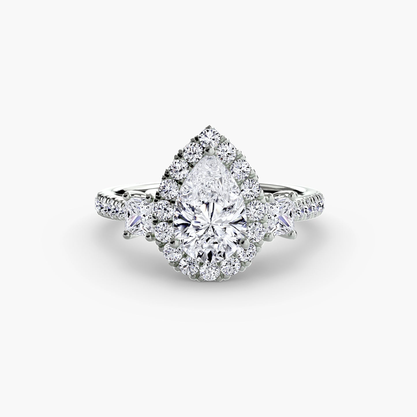 Three-Stone Engagement Ring with Halo - 2.4mm