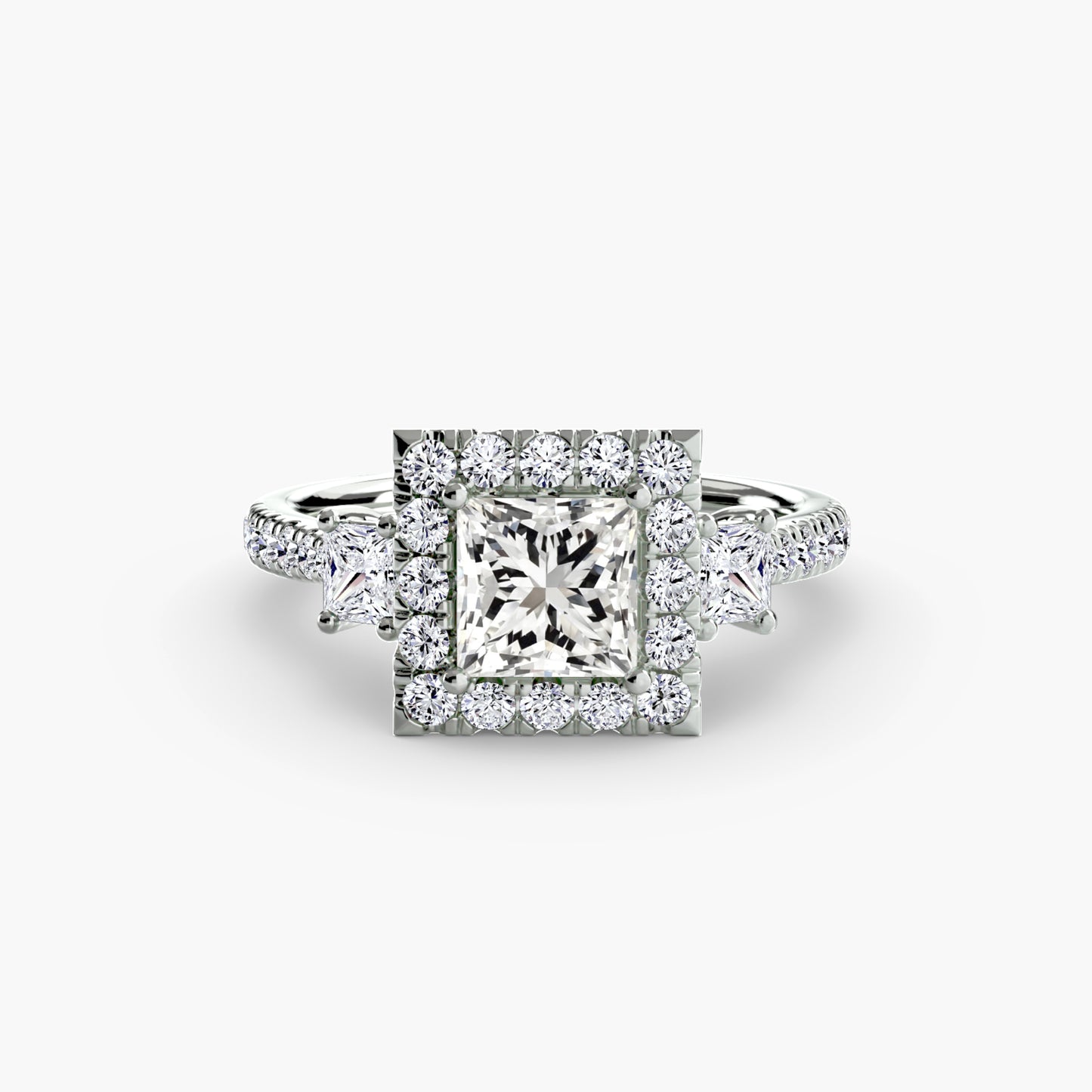Three-Stone Engagement Ring with Halo - 2.4mm