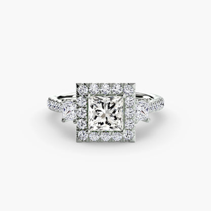 Three-Stone Engagement Ring with Halo - 2.4mm