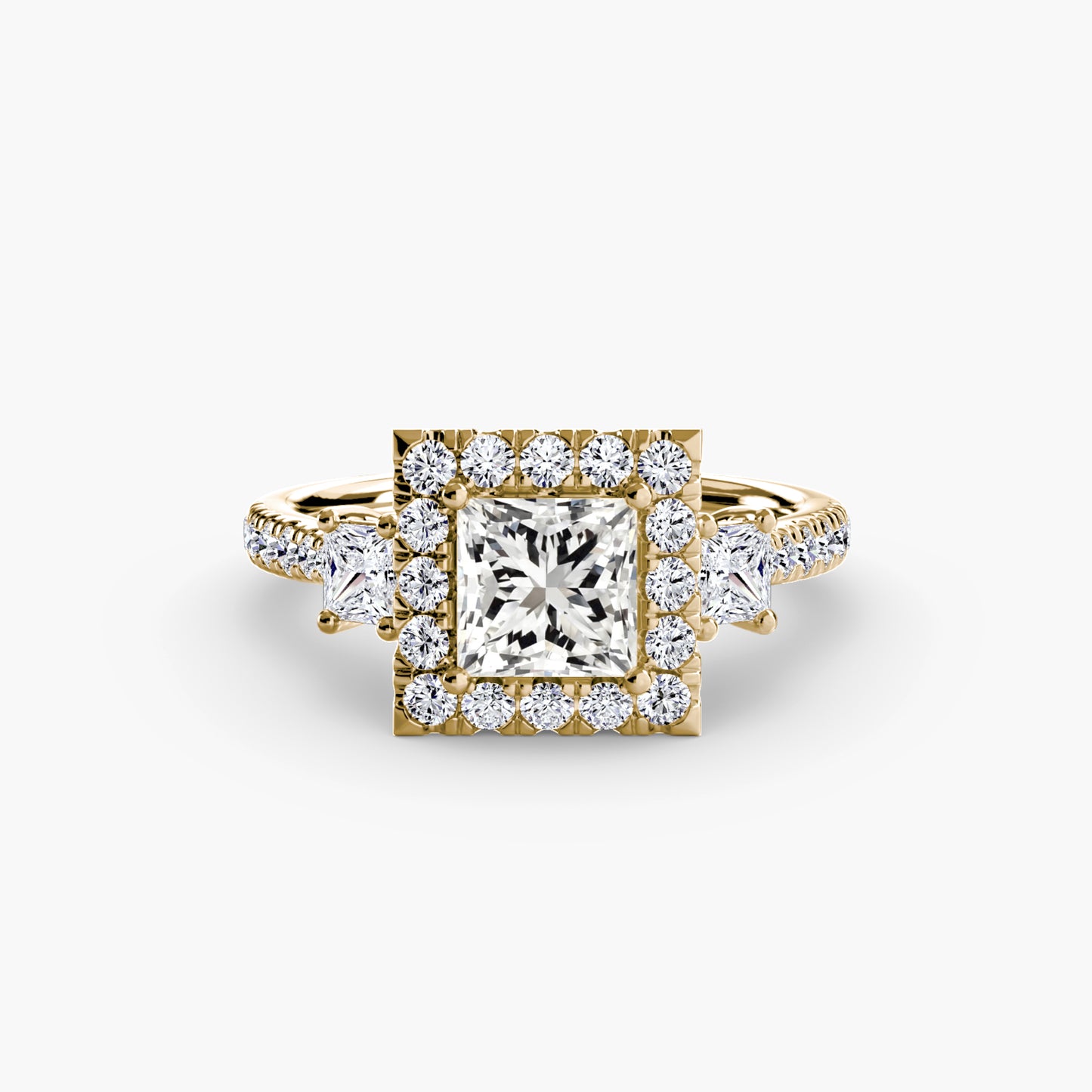 Three-Stone Engagement Ring with Halo - 2.4mm