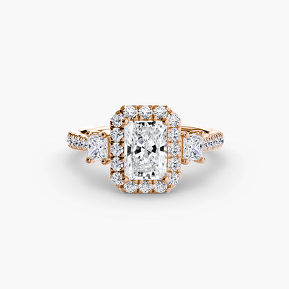 Three-Stone Engagement Ring with Halo - 2.4mm