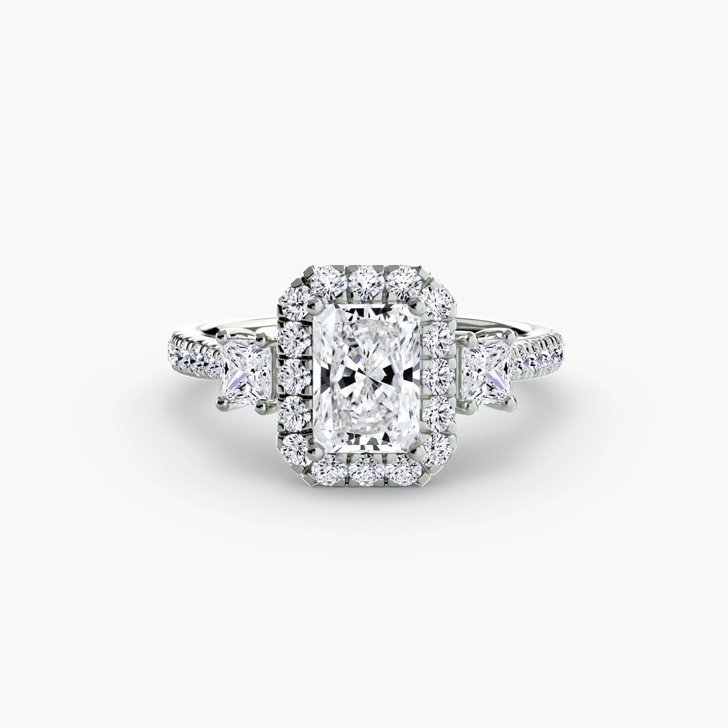 Three-Stone Engagement Ring with Halo - 2.4mm