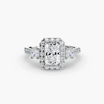 Three-Stone Engagement Ring with Halo - 2.4mm