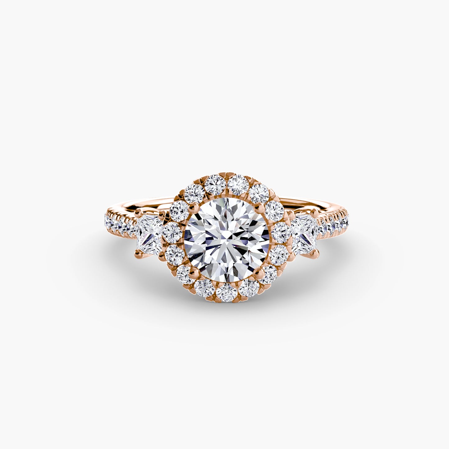 Three-Stone Engagement Ring with Halo - 2.4mm