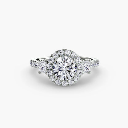 Three-Stone Engagement Ring with Halo - 2.4mm