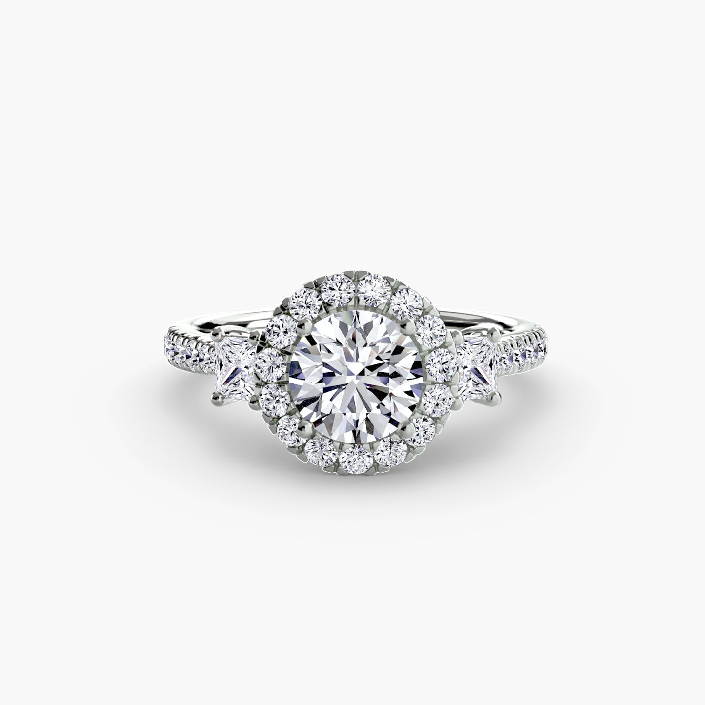 Three-Stone Engagement Ring with Halo - 2.4mm