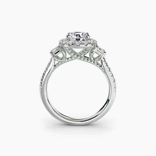 Three-Stone Engagement Ring with Halo - 2.4mm