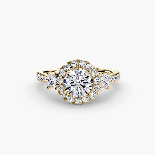Three-Stone Engagement Ring with Halo - 2.4mm