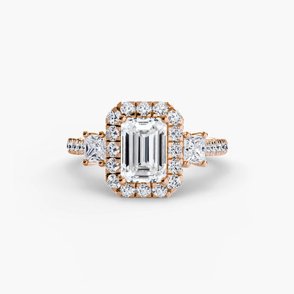 Three-Stone Engagement Ring with Halo - 2.4mm