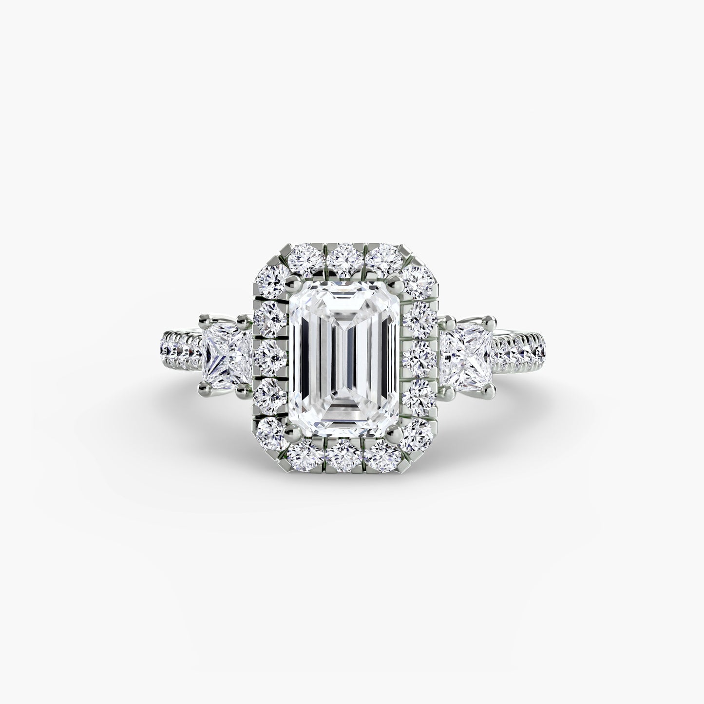 Three-Stone Engagement Ring with Halo - 2.4mm