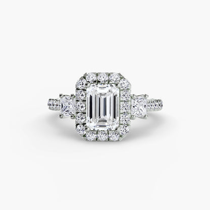 Three-Stone Engagement Ring with Halo - 2.4mm