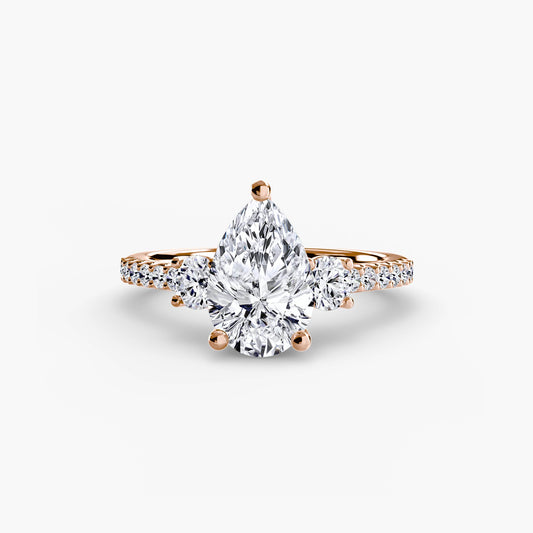 Pear Three-Stone Pavé Band Engagement Ring