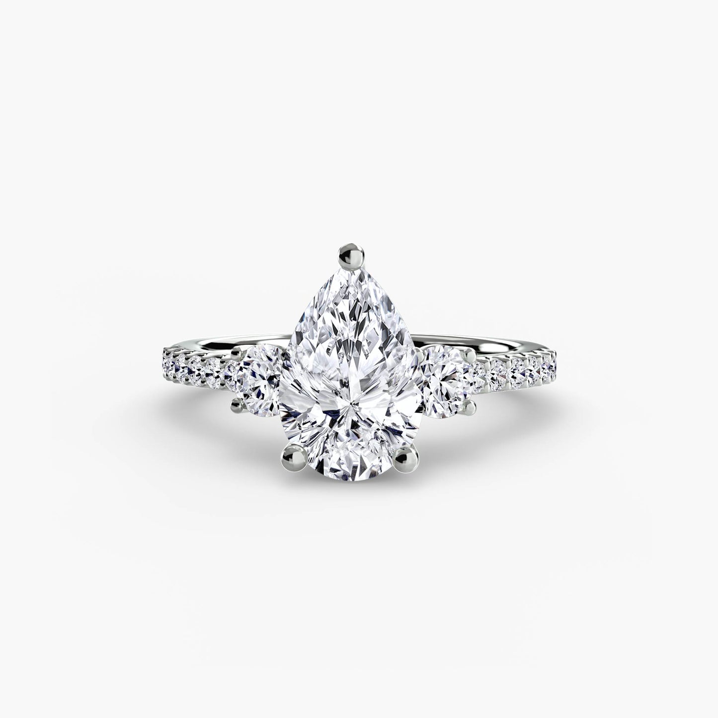 Pear Three-Stone Pavé Band Engagement Ring