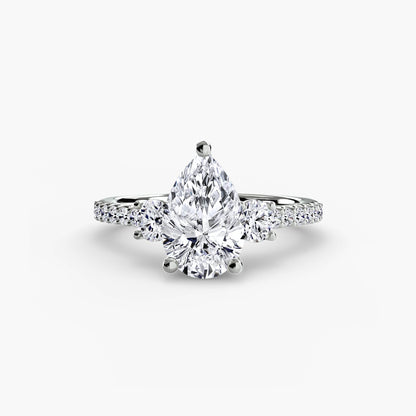 Pear Three-Stone Pavé Band Engagement Ring