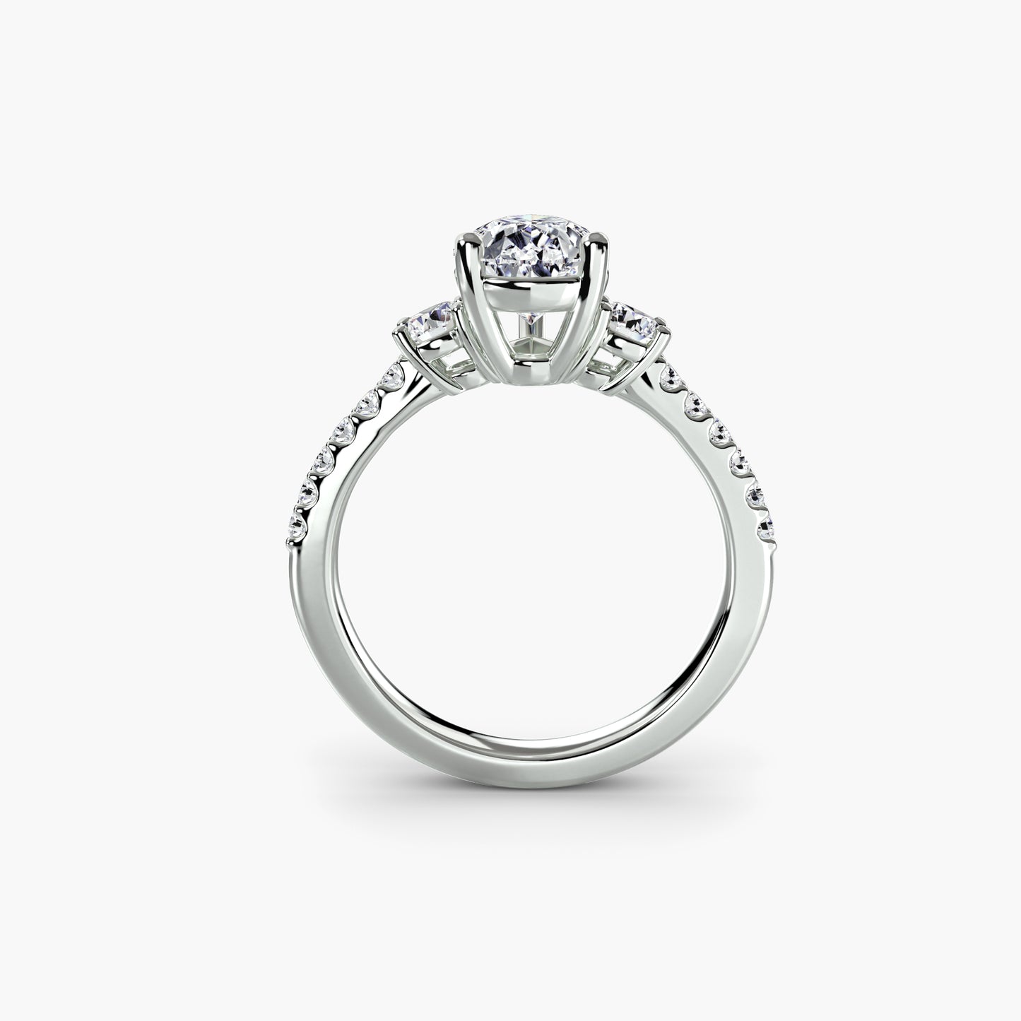 Pear Three-Stone Pavé Band Engagement Ring