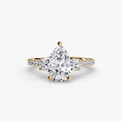 Pear Three-Stone Pavé Band Engagement Ring