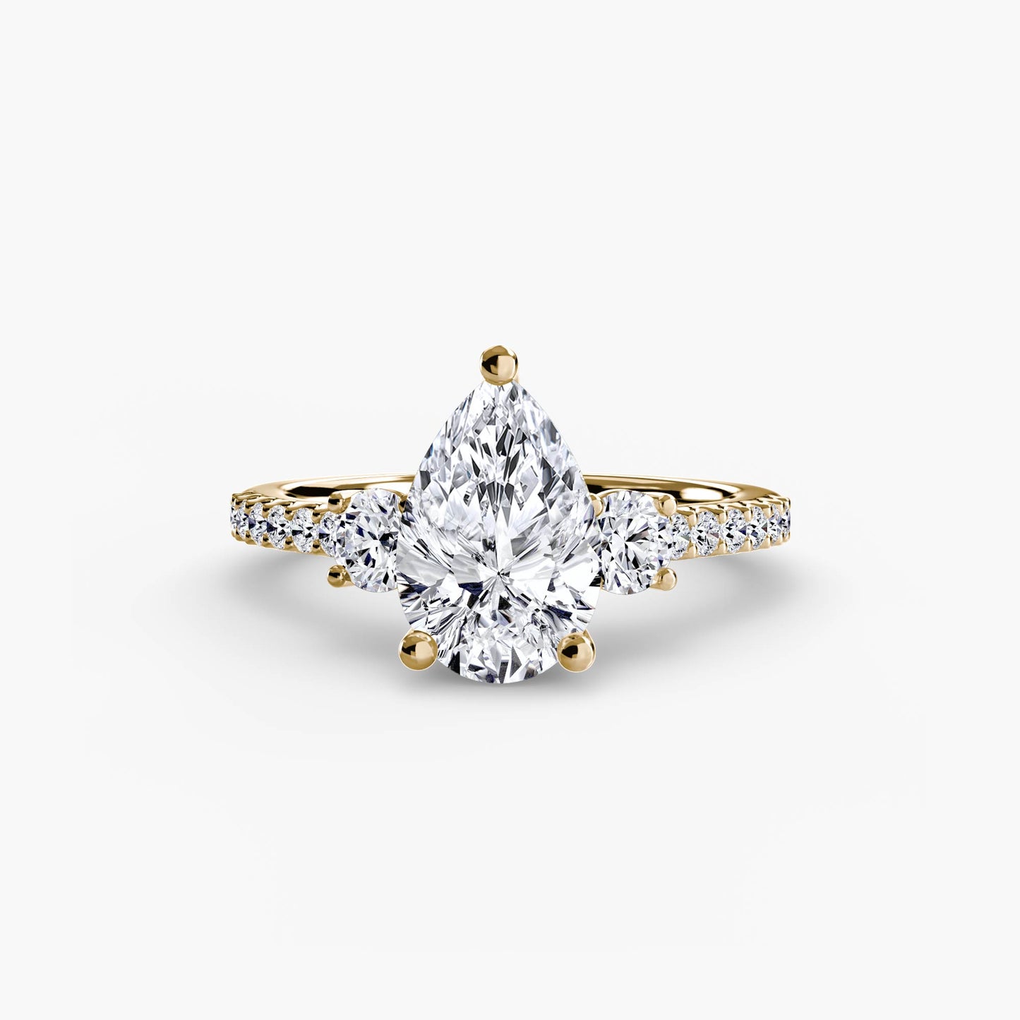 Pear Three-Stone Pavé Band Engagement Ring