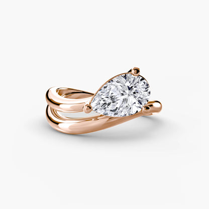 East-West Pear Double Band Engagement Ring