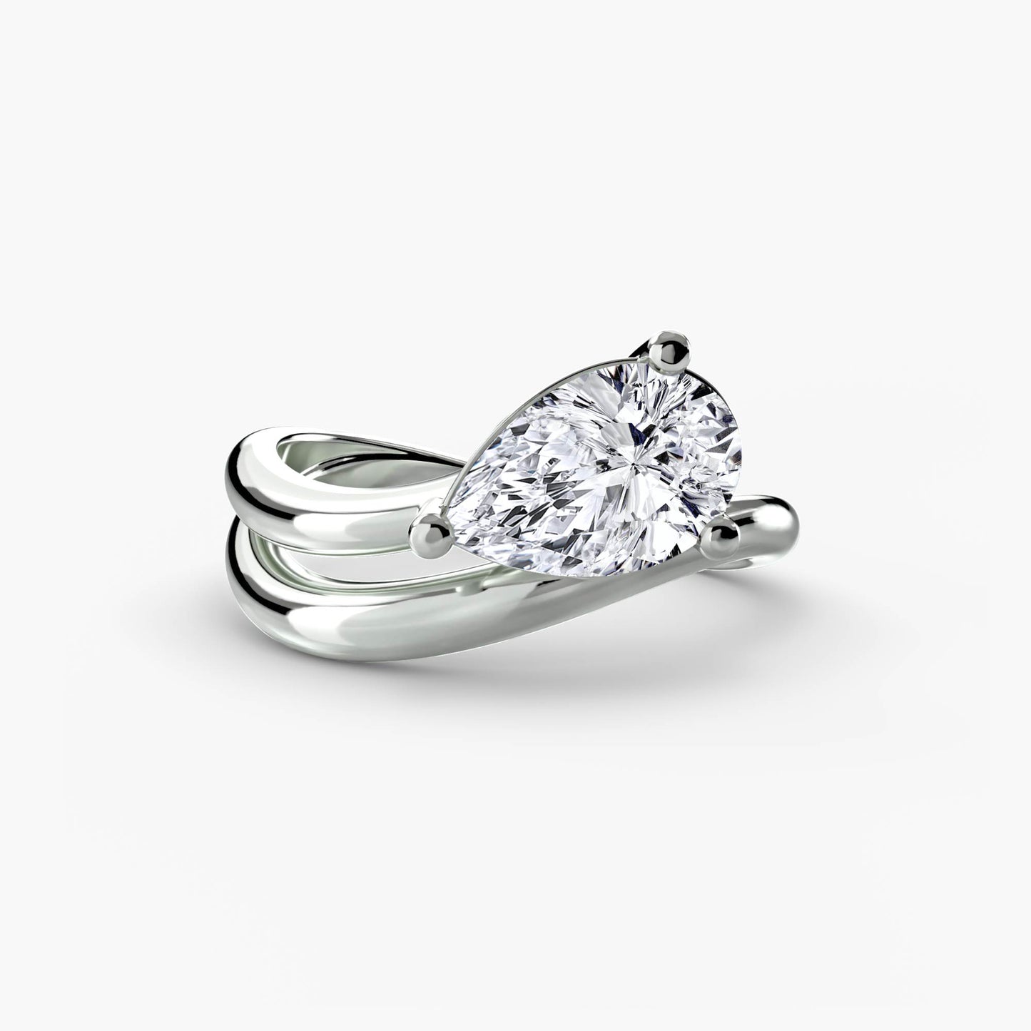East-West Pear Double Band Engagement Ring