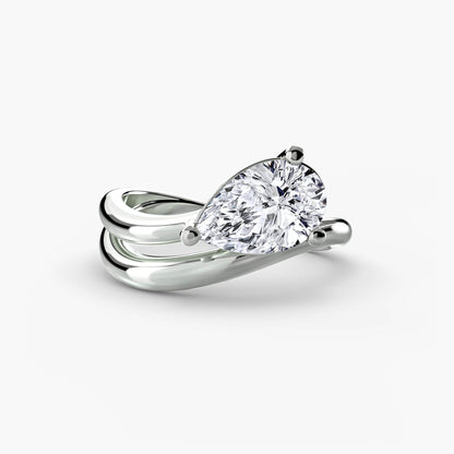 East-West Pear Double Band Engagement Ring