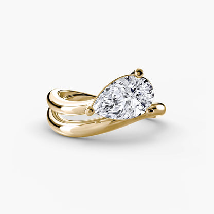 East-West Pear Double Band Engagement Ring