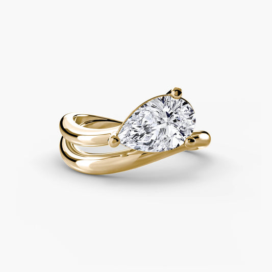 East-West Pear Double Band Engagement Ring