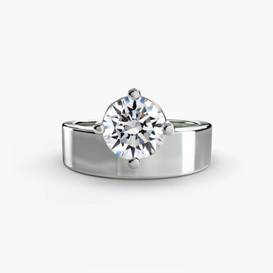 Wide Band Solitaire Engagement Ring - 4.2mm