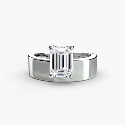 Wide Band Solitaire Engagement Ring - 4mm Cigar Band