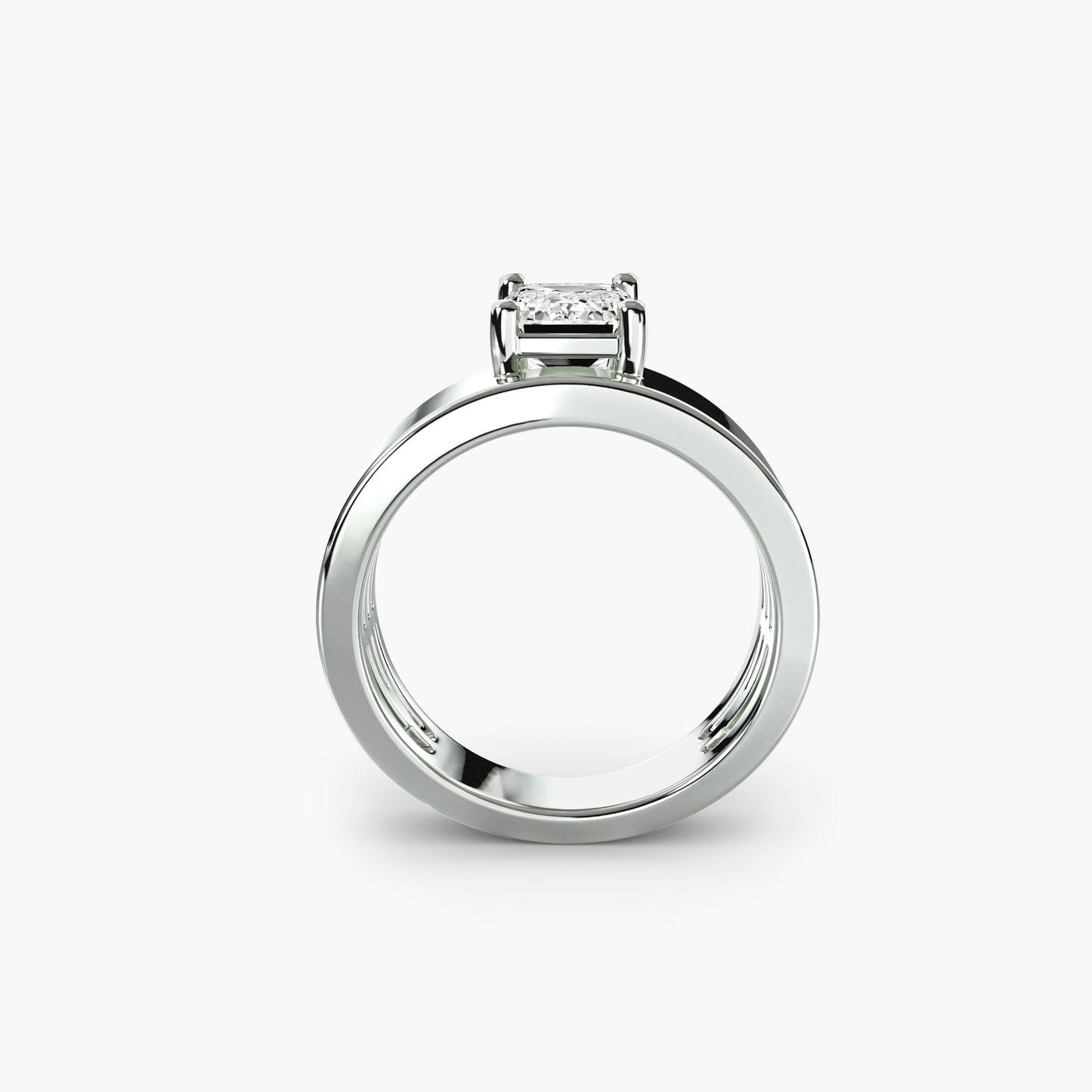 Wide Band Solitaire Engagement Ring - 4mm Cigar Band
