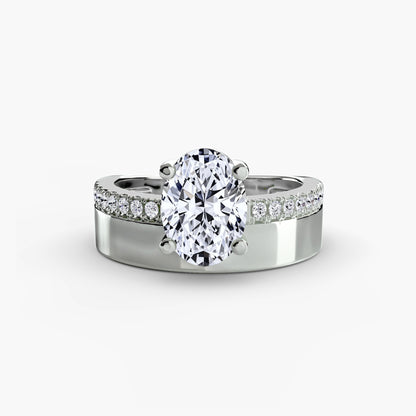 Wide Cigar Band Solitaire Engagement Ring with Pavé Accent