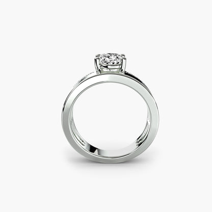 Wide Cigar Band Solitaire Engagement Ring with Pavé Accent
