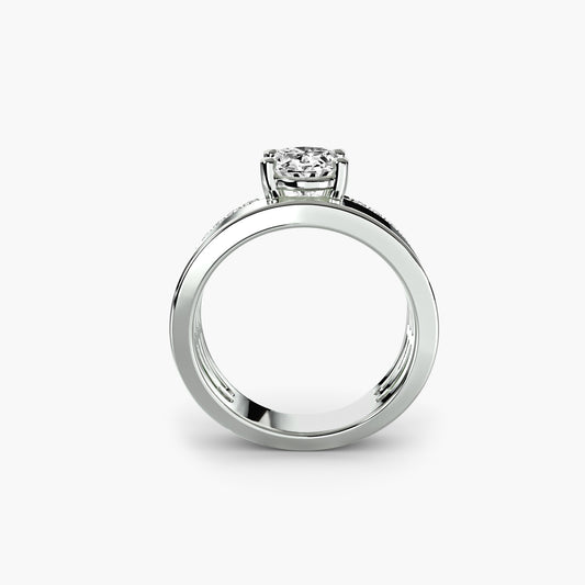 Wide Cigar Band Solitaire Engagement Ring with Pavé Accent