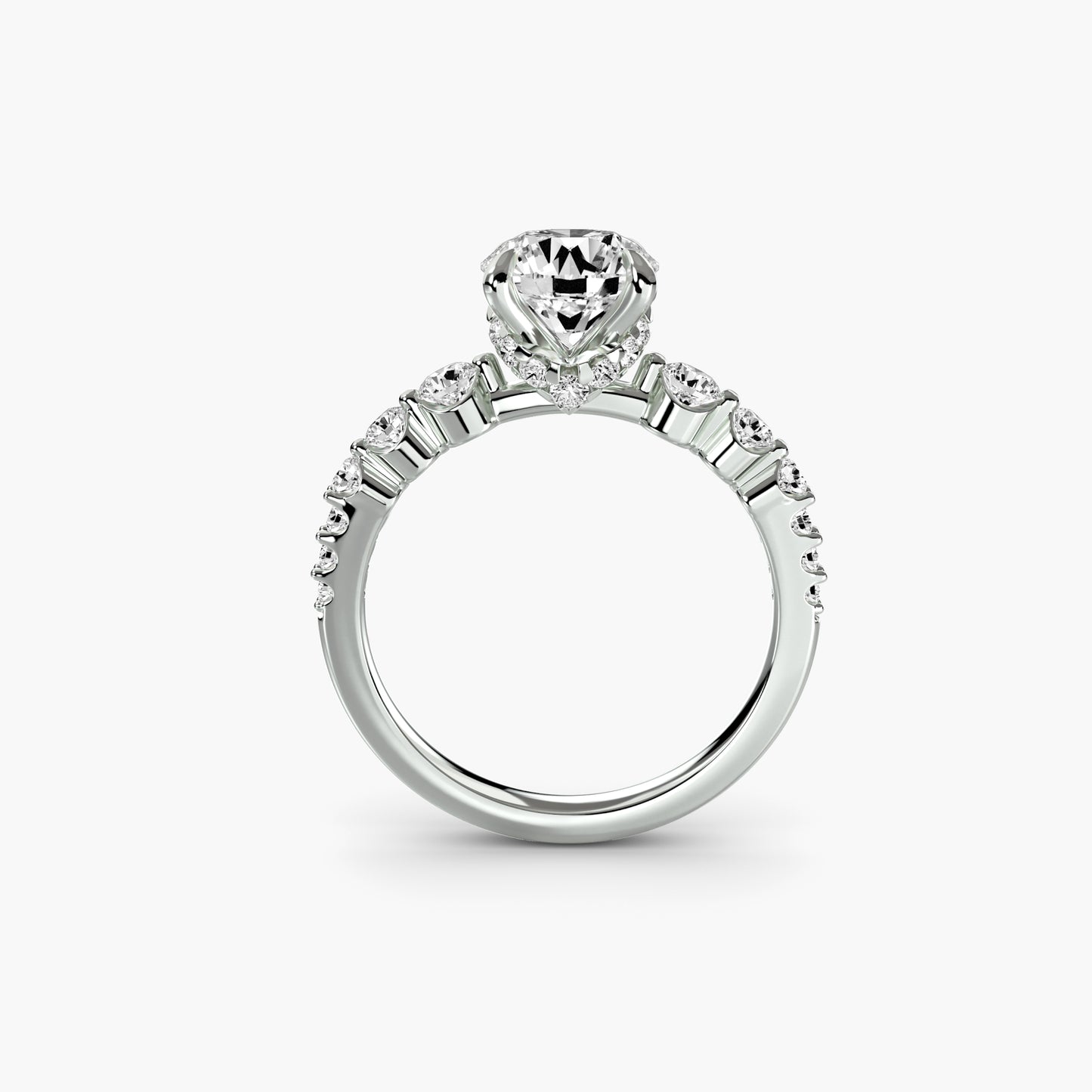 Cascade Solitaire Ring with Pavé Band - 2.3mm