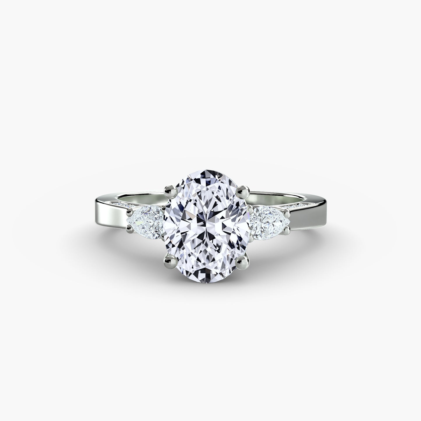 Three-Stone Pavé Shoulder Engagement Ring