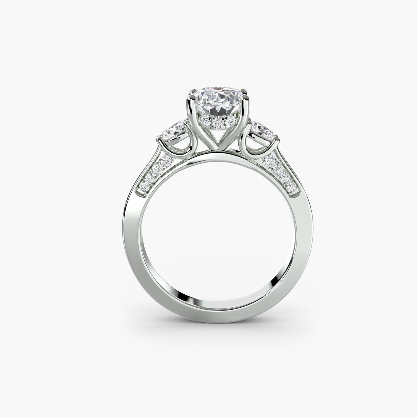 Three-Stone Pavé Shoulder Engagement Ring