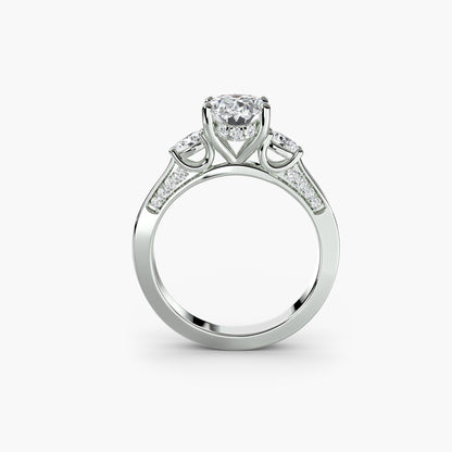 Three-Stone Pavé Shoulder Engagement Ring
