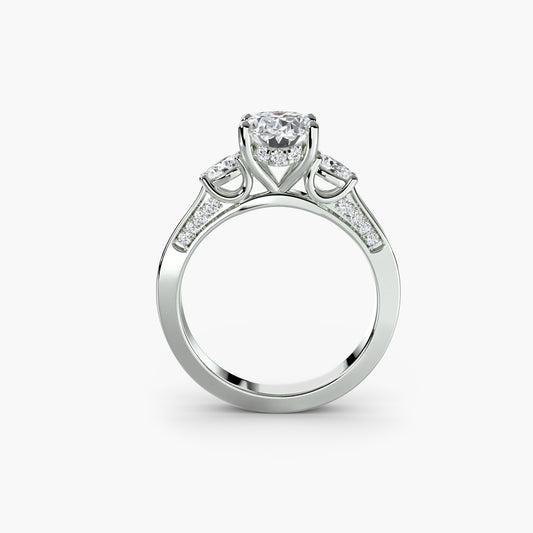 Three-Stone Pavé Shoulder Engagement Ring